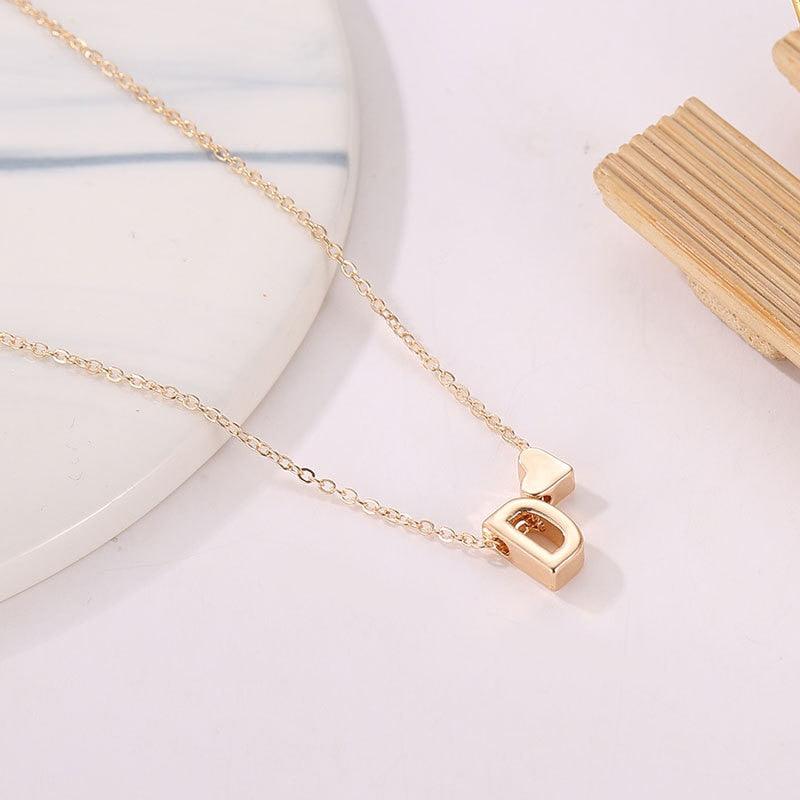 Tiny Heart and Initial Letter Pendant Necklace - Pendant Necklace - Guocali