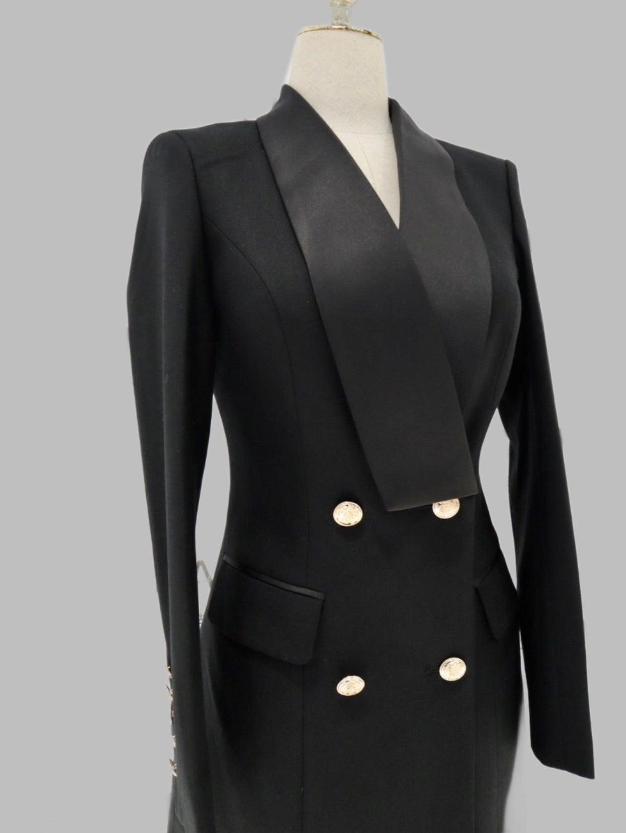 Tuxedo Blazer Dress - Lapel Collar - Double Breasted - Blazer Dress - Guocali