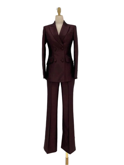 Two-Piece Women Suit - Double-Breasted Flared Pant Suit -Guocali