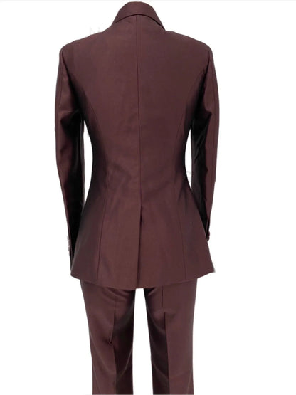 Two-Piece Women Suit - Double-Breasted Flared Pant Suit -Guocali