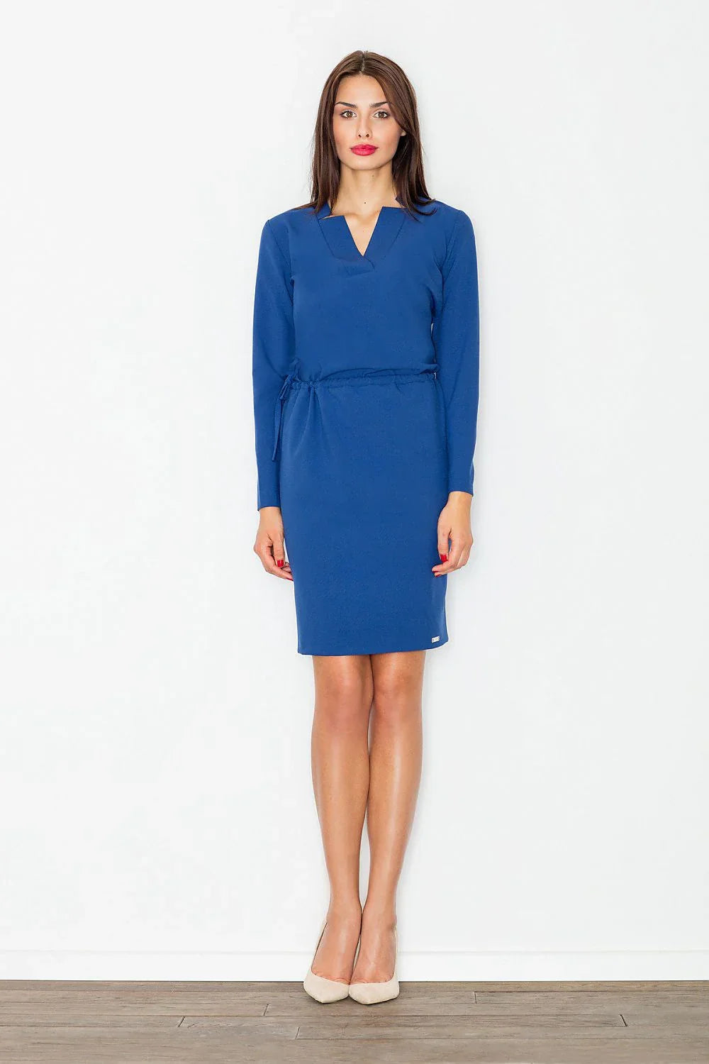 V Neck Long Sleeve Dress Casual Knee Length Fit-Day Dress-GUOCALI