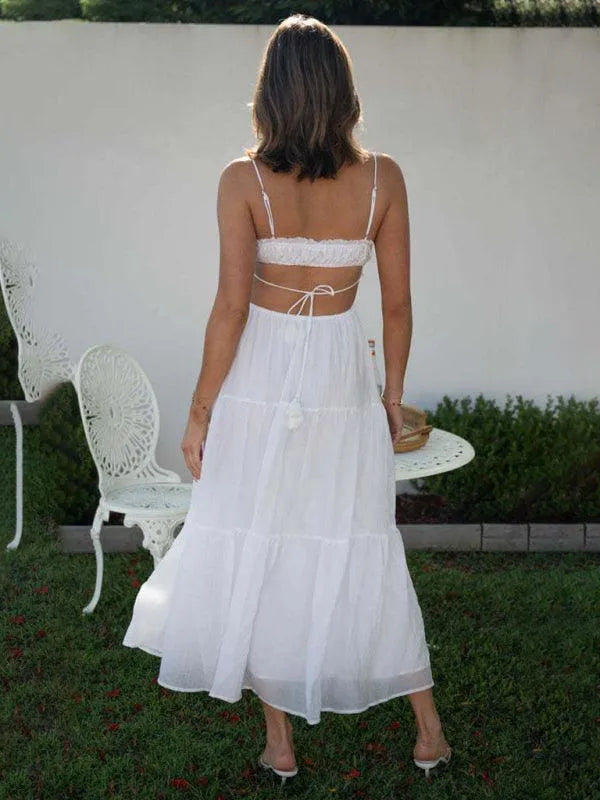V-Neck Sleeveless Stitching Long Dress -Guocali