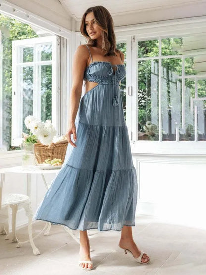 V-Neck Sleeveless Stitching Long Dress -Guocali