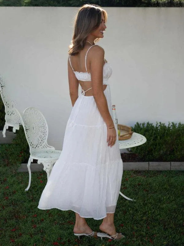 V-Neck Sleeveless Stitching Long Dress -Guocali