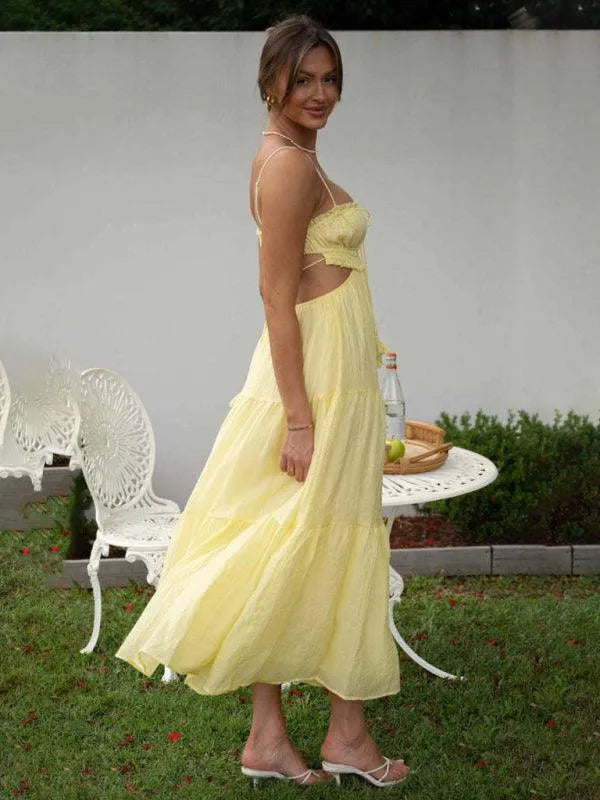 V-Neck Sleeveless Stitching Long Dress -Guocali
