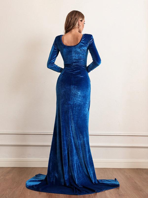 Velvet High Waist Evening Dress - Dresses - Guocali