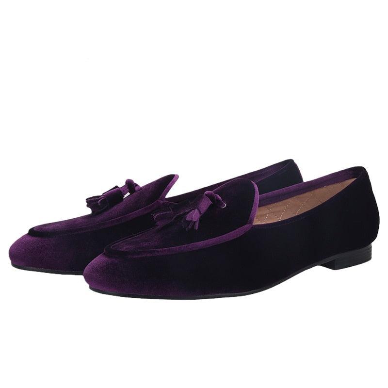 Velvet Men Loafers With Tassels - Men Shoes - Loafer Shoes - Guocali