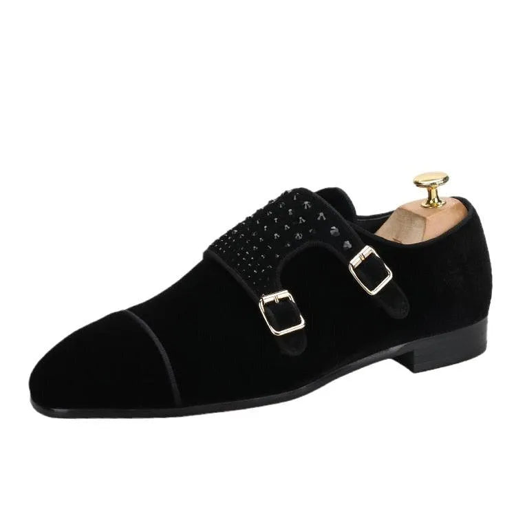 Velvet Monk-Strap Men Loafers - Loafer Shoes - Guocali