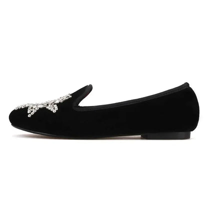 Velvet Rhinestone Women’s Loafers -Guocali