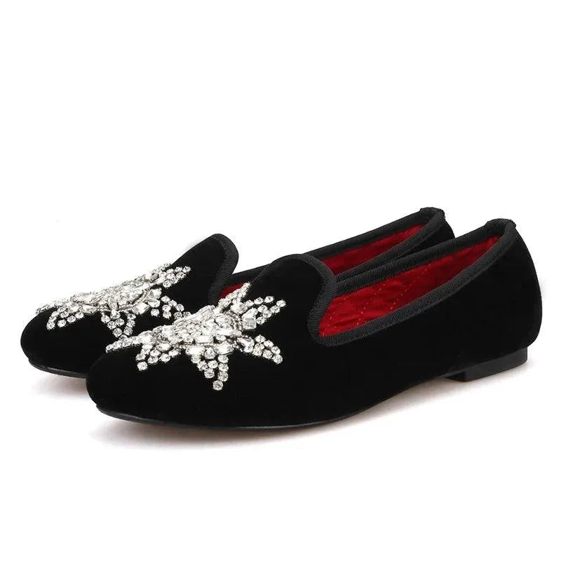 Velvet Rhinestone Women’s Loafers - Loafer Shoes - Guocali