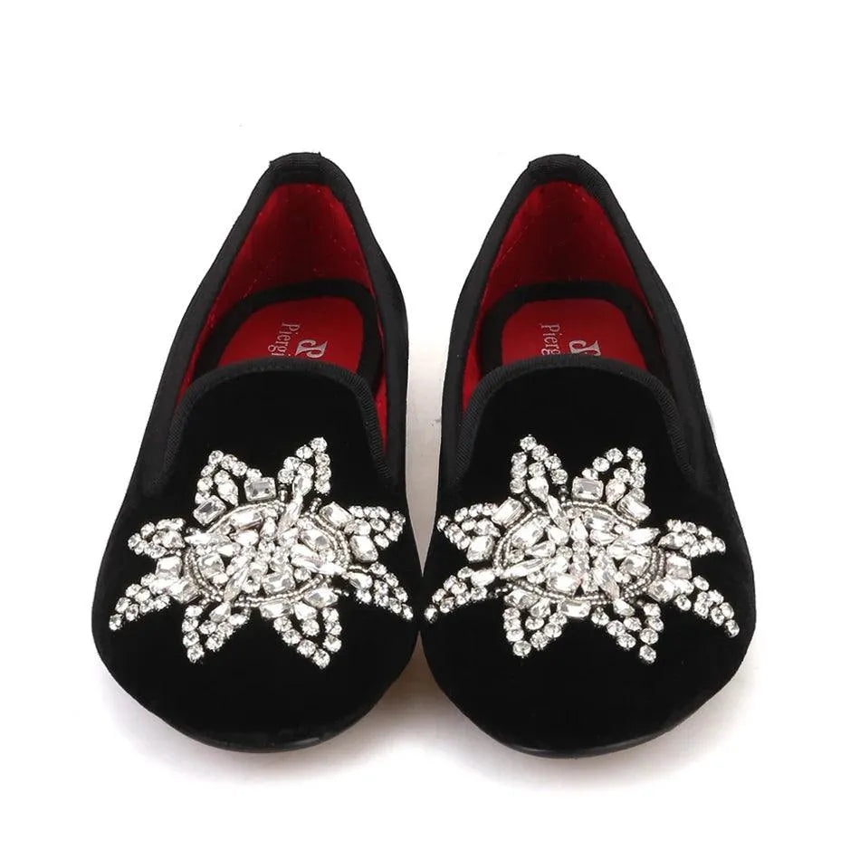 Velvet Rhinestone Women’s Loafers - Loafer Shoes - Guocali