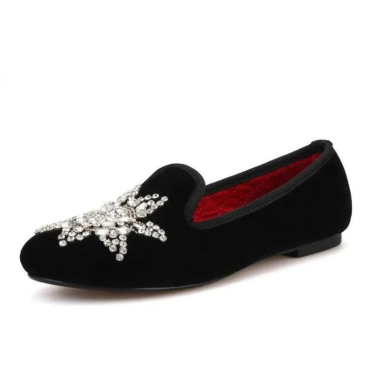 Velvet Rhinestone Women’s Loafers - Loafer Shoes - Guocali