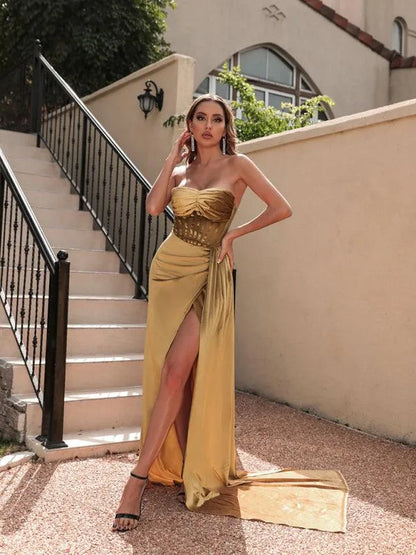 Velvet Tube Top Hollow Party Dress -Guocali