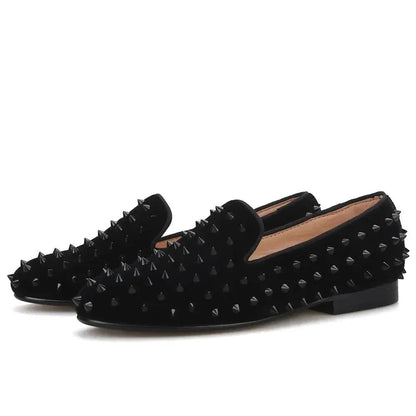 Velvet Women Loafers with Spikes -Guocali