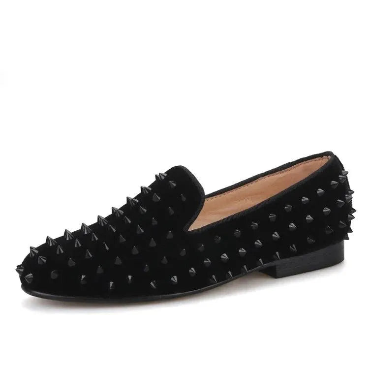 Velvet Women Loafers with Spikes - Loafer Shoes - Guocali