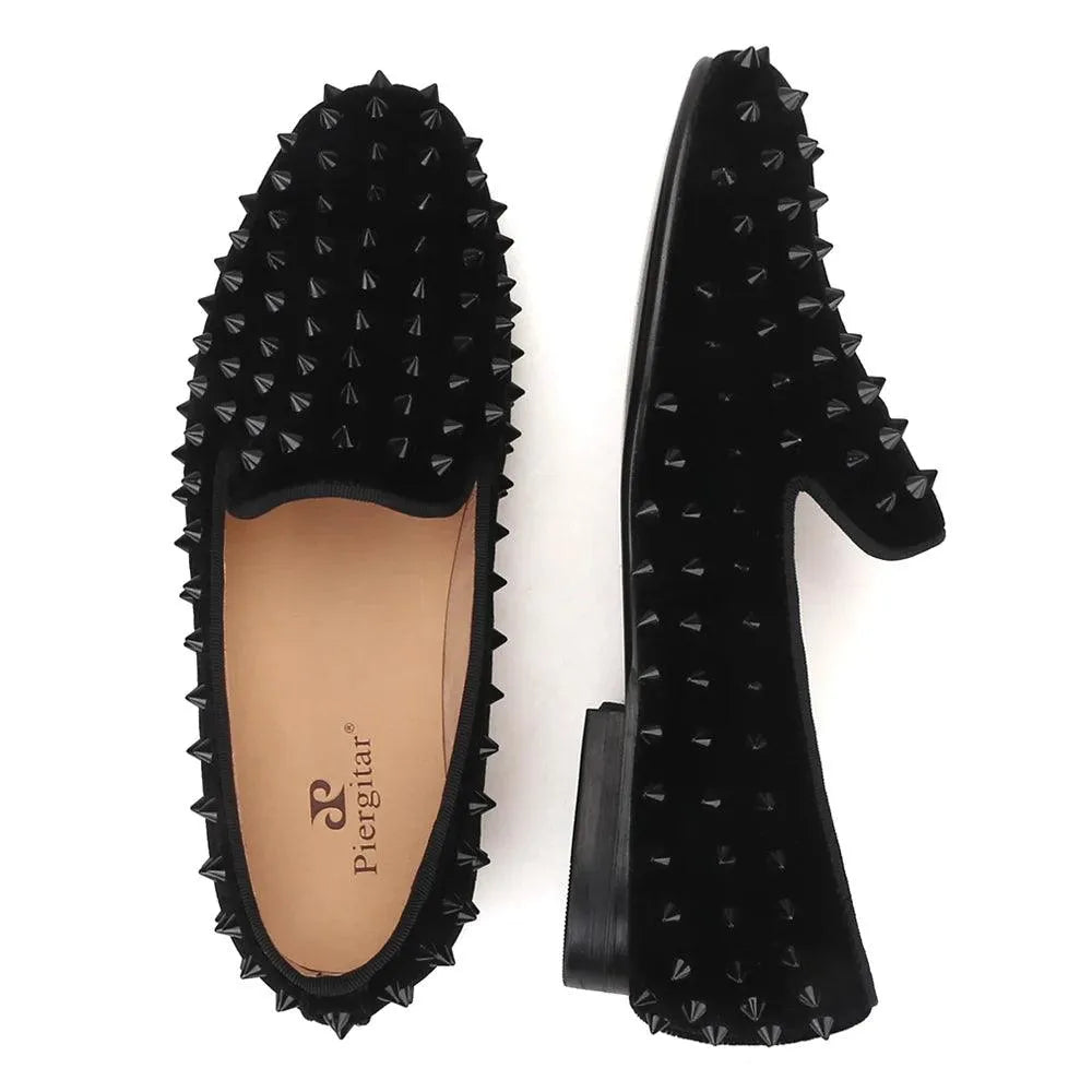 Velvet Women Loafers with Spikes - Loafer Shoes - Guocali