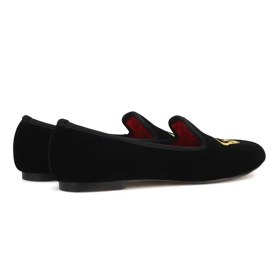 Velvet Women's Loafers with Crown -Guocali