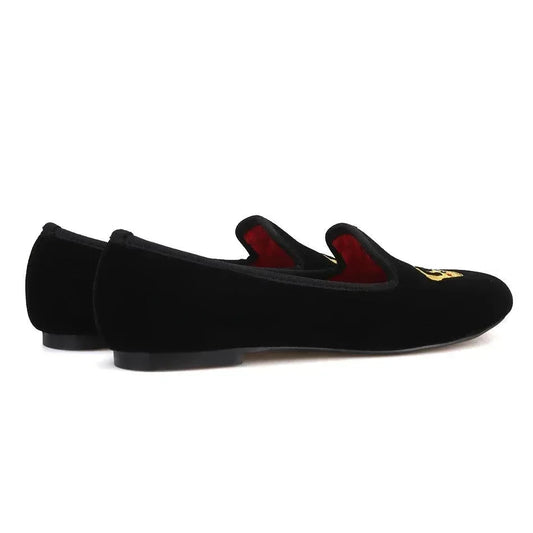 Velvet Women's Loafers with Crown -Guocali