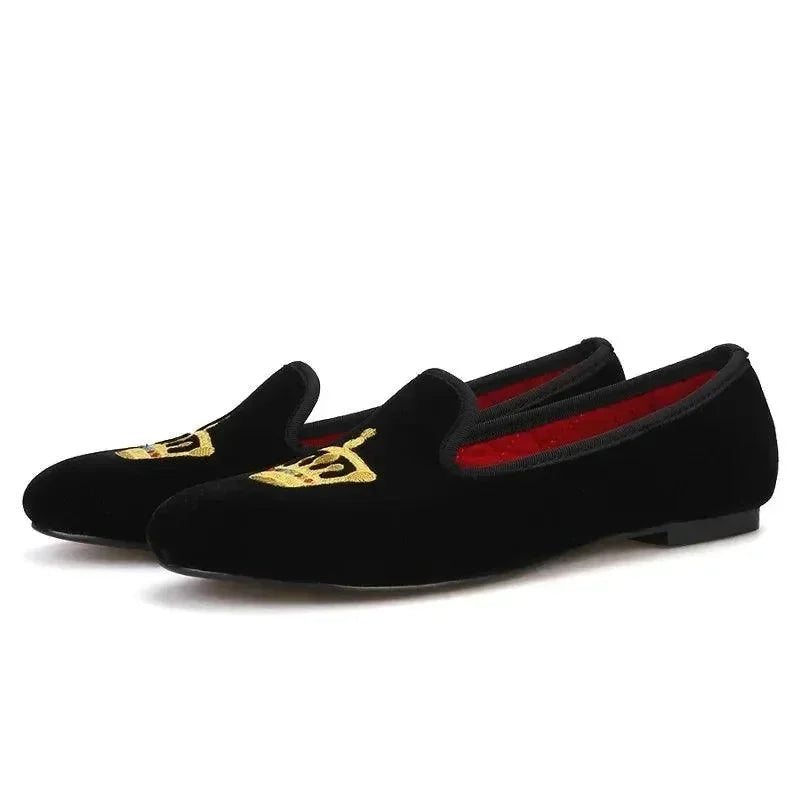 Velvet Women's Loafers with Crown -Guocali