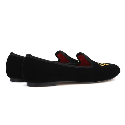 Velvet Women's Loafers with Crown - Loafer Shoes - Guocali