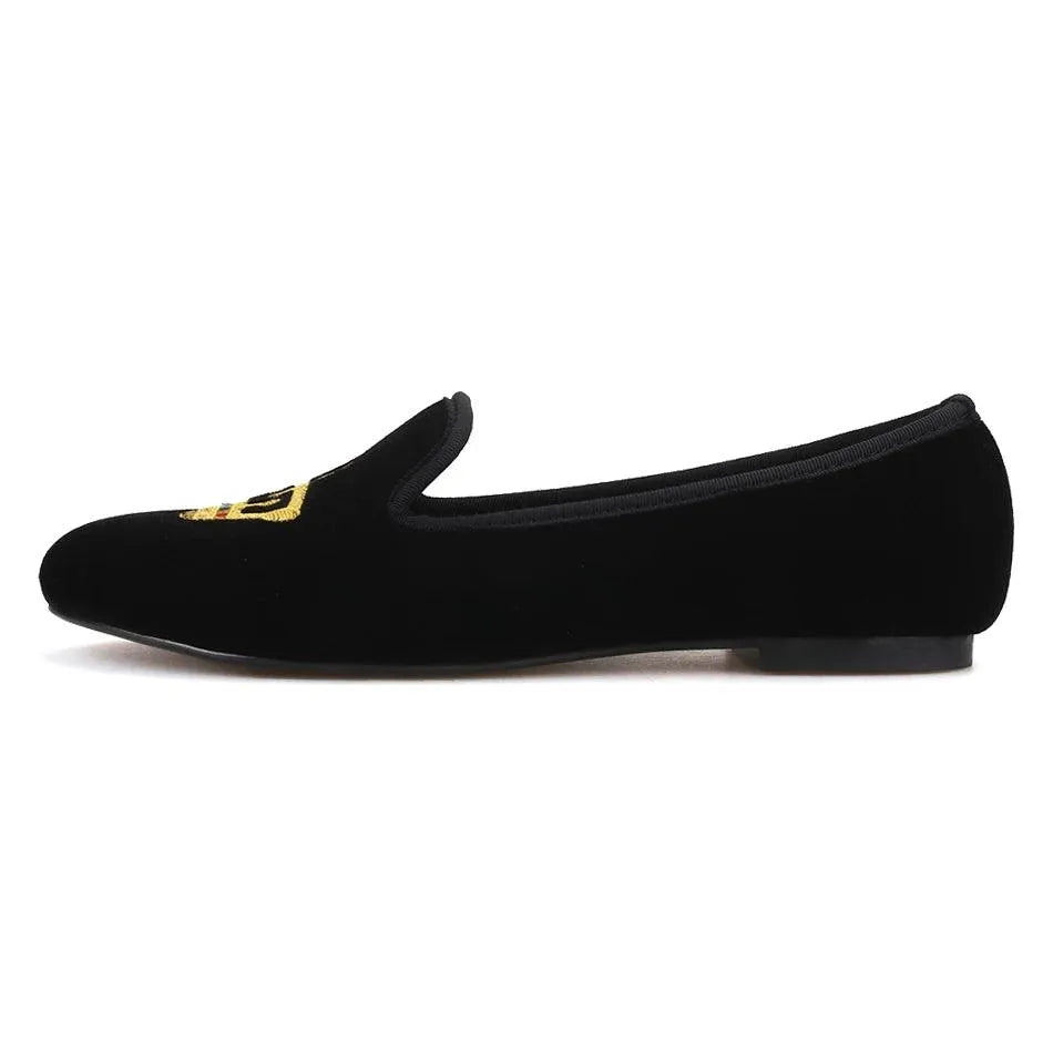 Velvet Women's Loafers with Crown - Loafer Shoes - Guocali