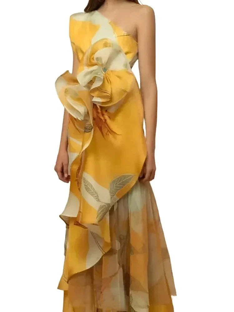 Vintage 3D Floral Strapless Party Dress -Guocali