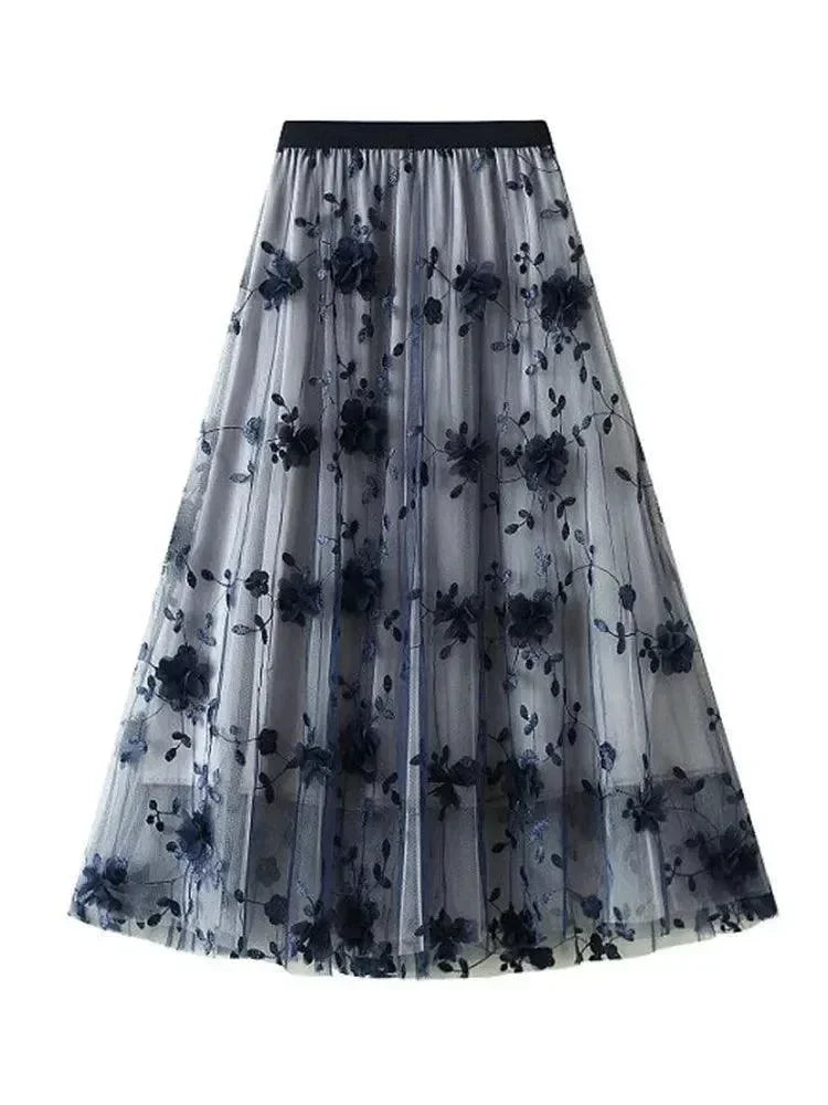 Vintage Contrast A-Line Long Skirt -Guocali