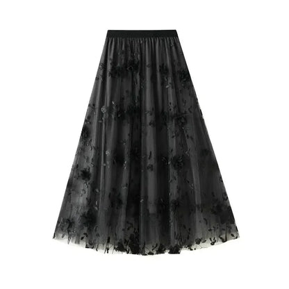 Vintage Contrast A-Line Long Skirt -Guocali