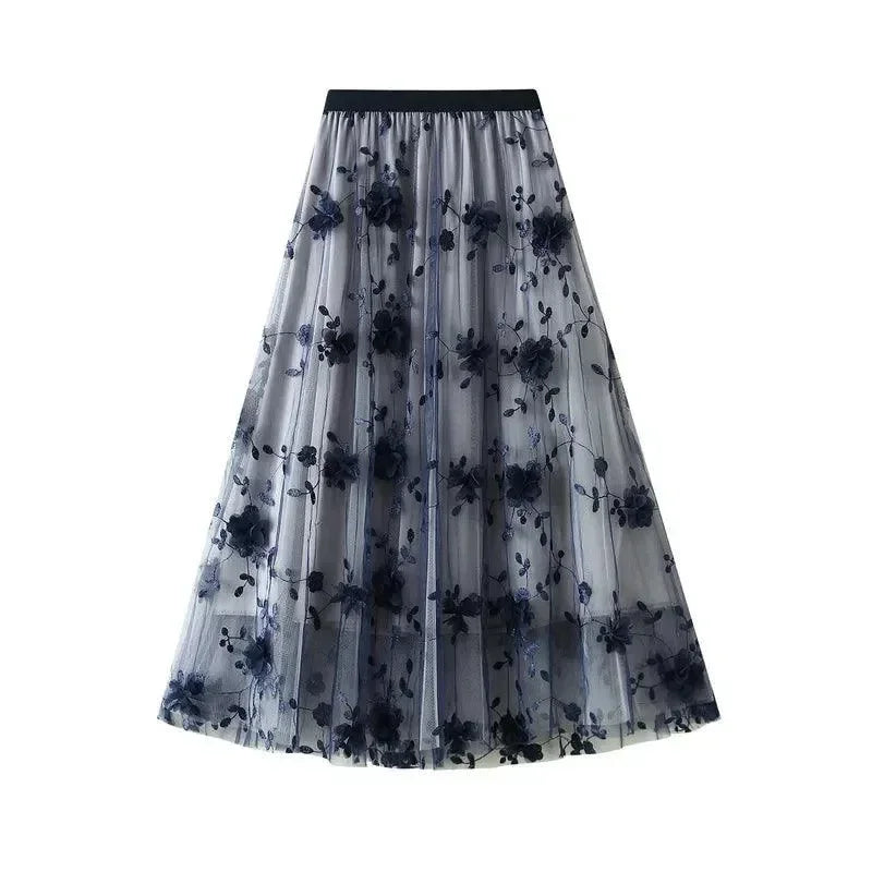 Vintage Contrast A-Line Long Skirt -Guocali