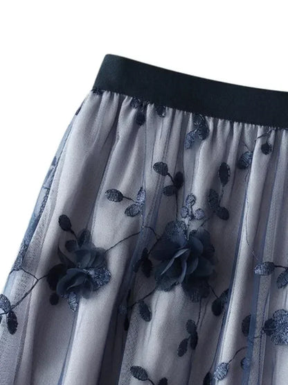 Vintage Contrast A-Line Long Skirt -Guocali