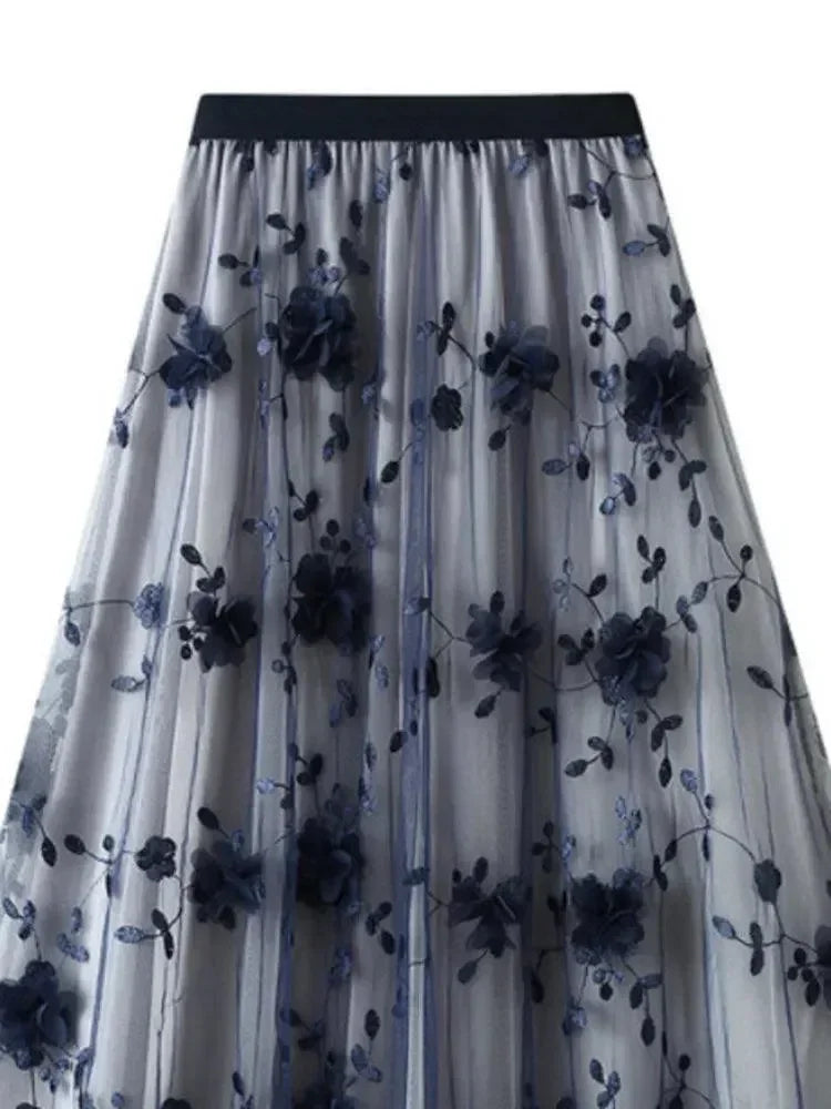 Vintage Contrast A-Line Long Skirt -Guocali