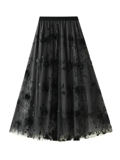 Vintage Contrast A-Line Long Skirt -Guocali