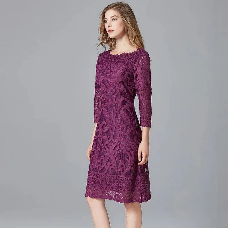 Vintage Embroidered Hollow Sequins Lace Dress -Guocali