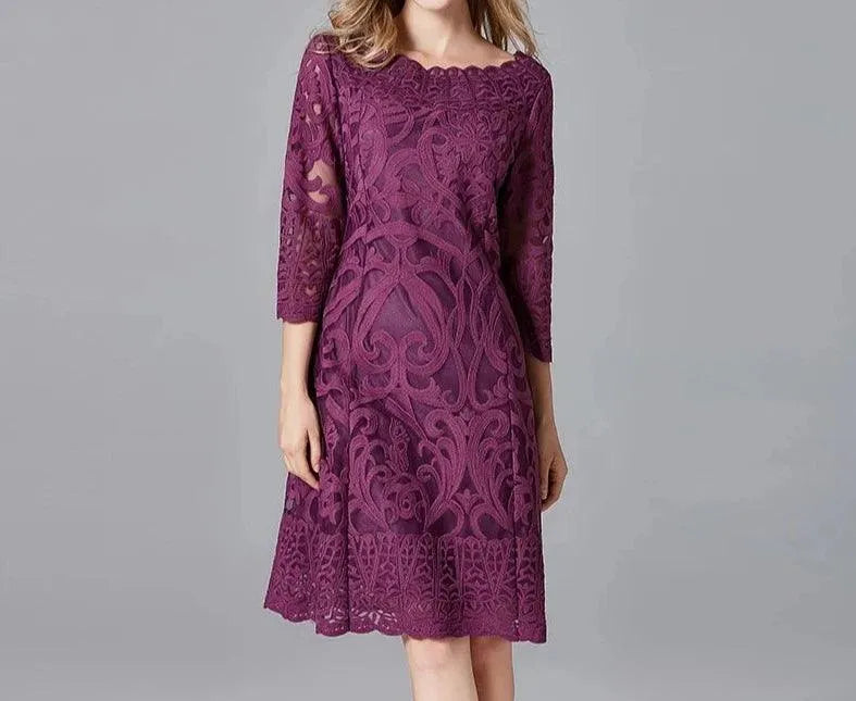 Vintage Embroidered Hollow Sequins Lace Dress -Guocali