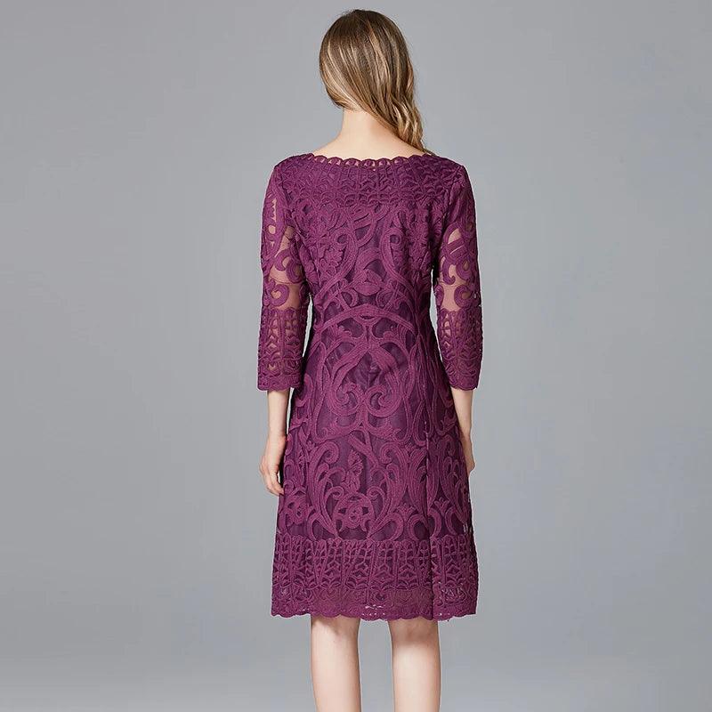 Vintage Embroidered Hollow Sequins Lace Dress - Lace Dress - Guocali