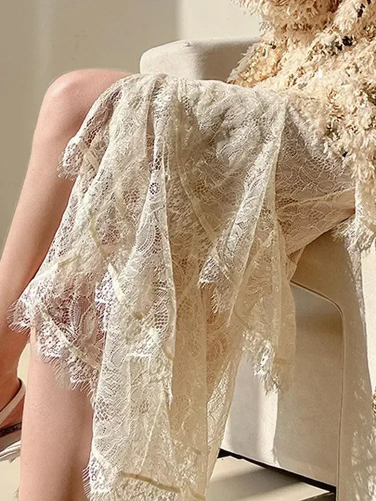 Vintage Lace Spliced Patchwork Skirt for Women -Guocali