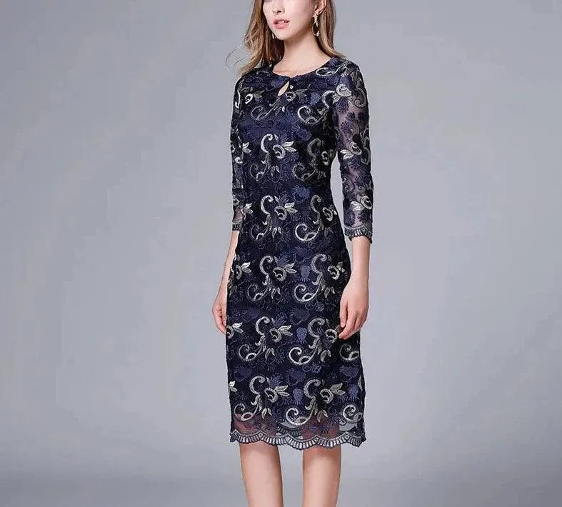 Vintage Three-Quarter Floral Loose Dress -Guocali