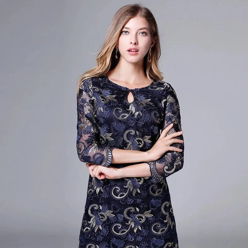 Vintage Three-Quarter Floral Loose Dress -Guocali
