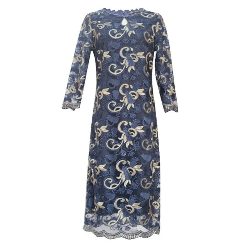 Vintage Three-Quarter Floral Loose Dress -Guocali