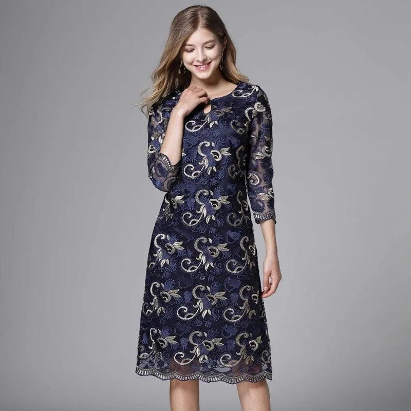 Vintage Three-Quarter Floral Loose Dress -Guocali