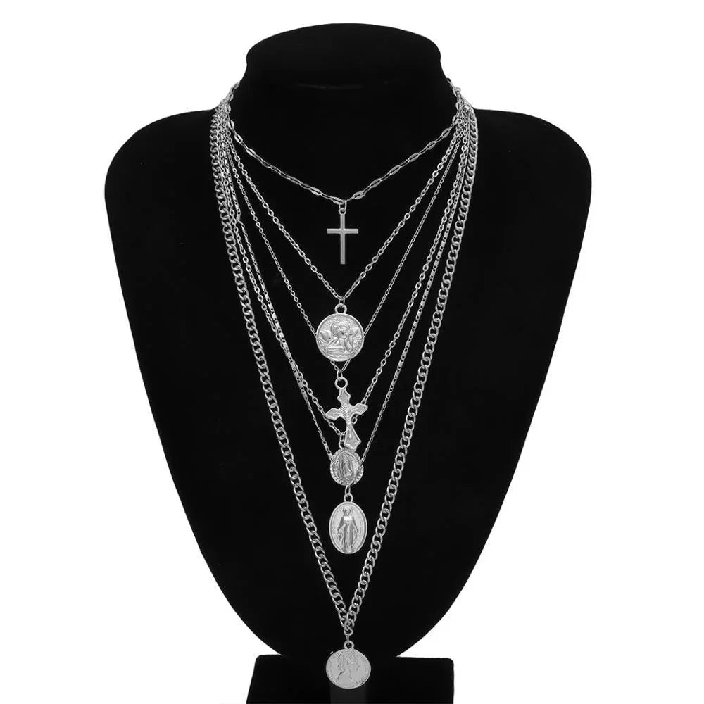 Virgin Mary and Cross Pendant Necklace - Women Jewelry -Guocali