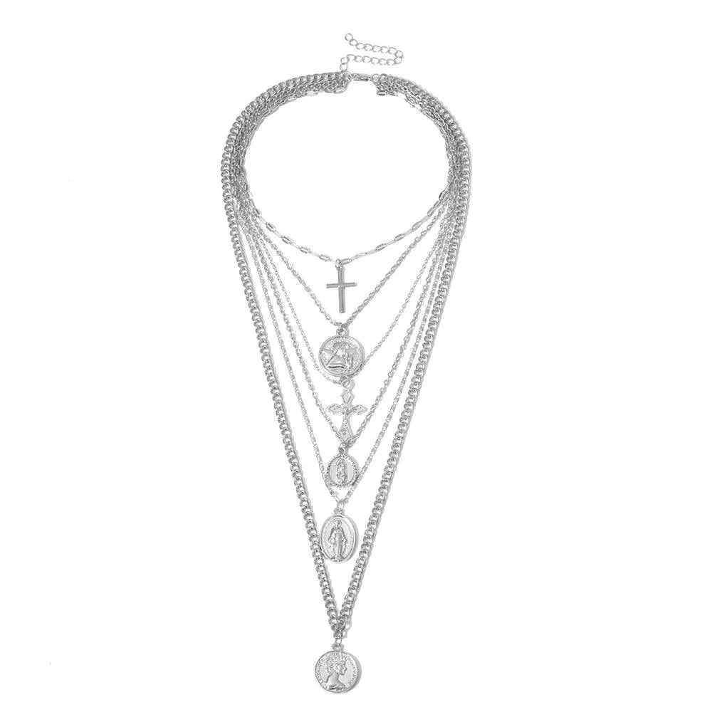 Virgin Mary and Cross Pendant Necklace - Women Jewelry -Guocali