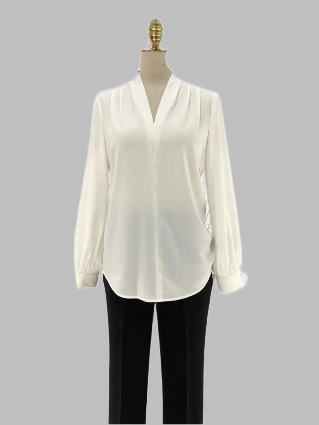 White Chiffon Women Blouse, V-neck -Guocali