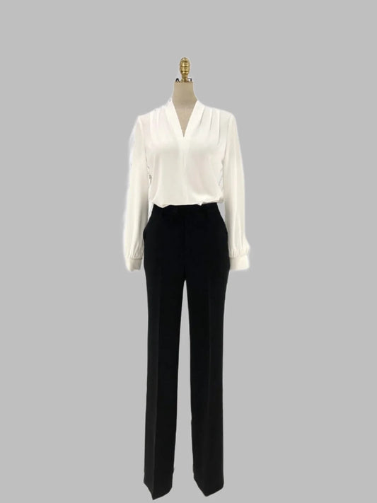 White Chiffon Women Blouse, V-neck -Guocali