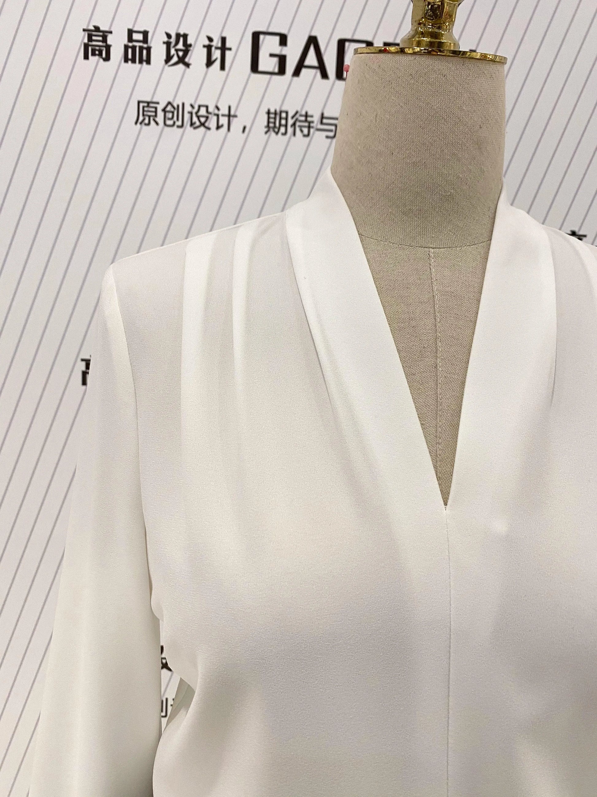 White Chiffon Women Blouse, V-neck -Guocali