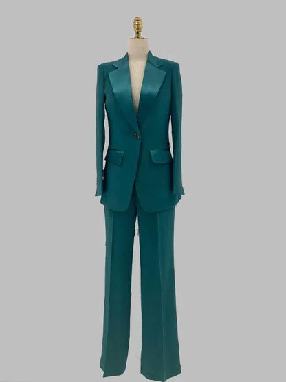 Wide Leg Women Pant Suit - Silk Satin Trouser Suit -Guocali