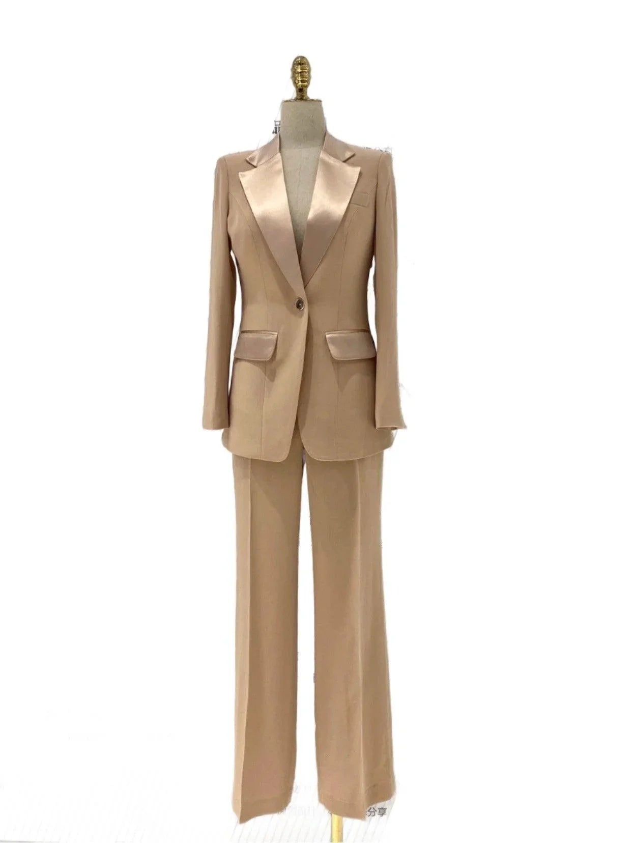 Wide Leg Women Pant Suit - Silk Satin Trouser Suit -Guocali