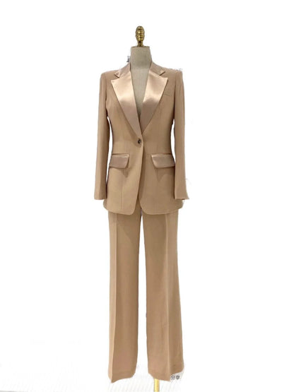 Wide Leg Women Pant Suit - Silk Satin Trouser Suit -Guocali