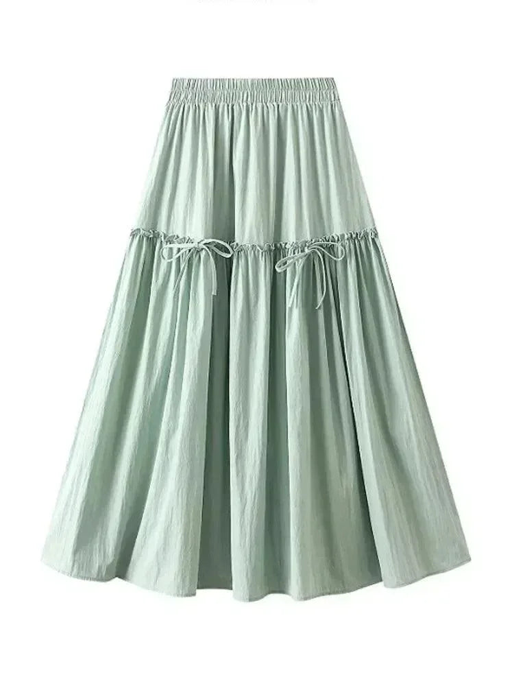 Women A-Line Skirt Bow Detail - High Waist Midi Women Skirt
