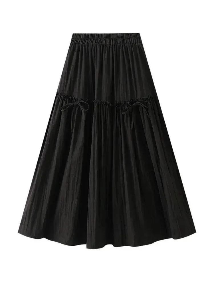 Women A-Line Skirt Bow Detail - High Waist Midi Women Skirt